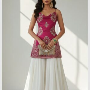 the gulabi cowl set: embroidered tunic with flared sharara (premium feel)
