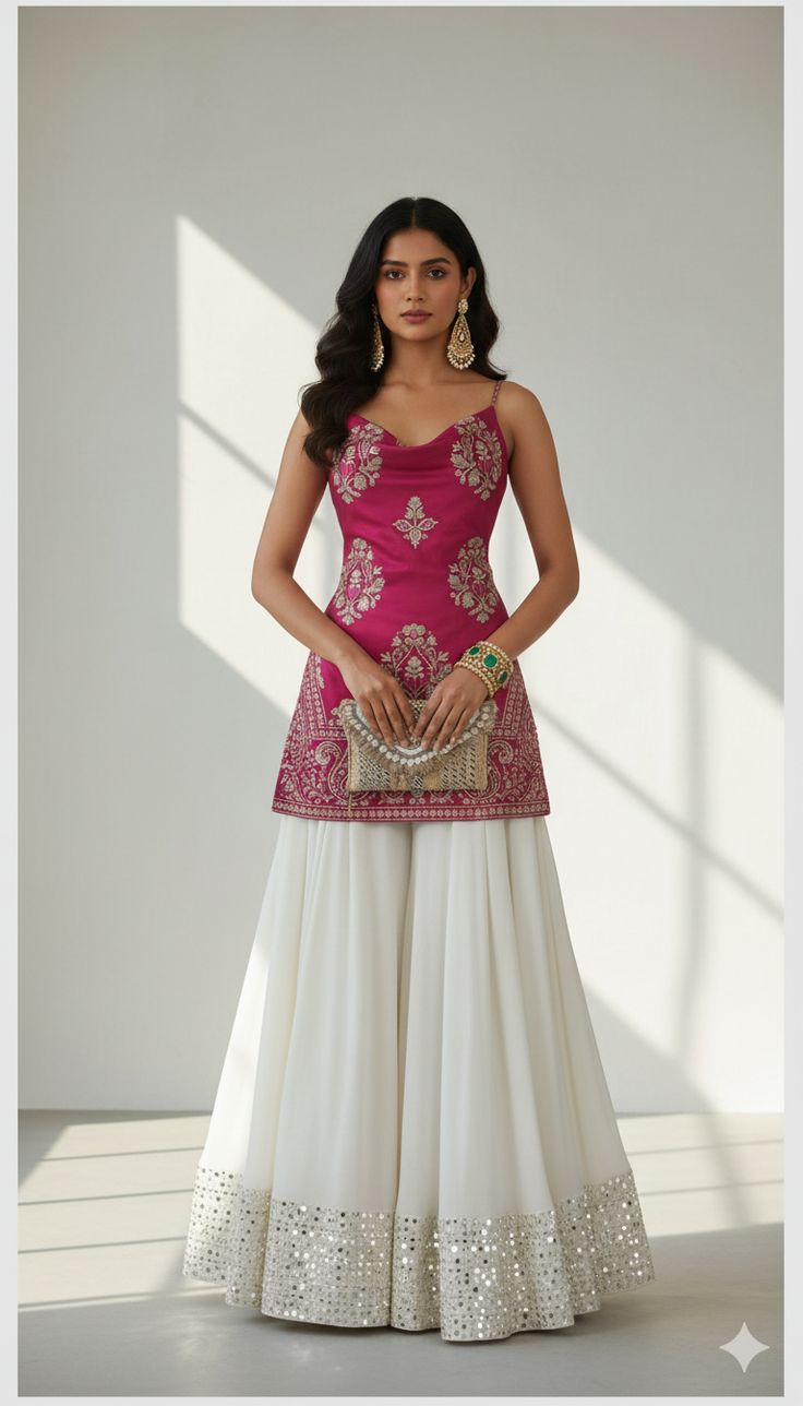 the gulabi cowl set: embroidered tunic with flared sharara (premium feel) the gulabi cowl set: embroidered tunic with flared sharara (premium feel)