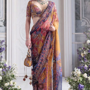 midnight mustard floral organza saree set (classy)